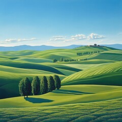 Fototapeta premium Peaceful Green Meadow Under a Bright Blue Sky