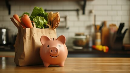 Savings and fresh produce in a cozy kitchen setting promoting healthy eating habits