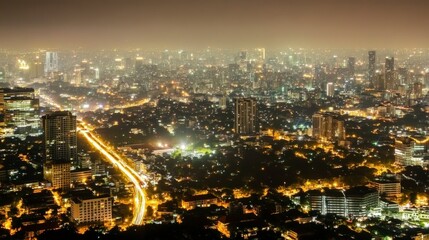 Fototapeta premium Expansive cityscape glowing with vibrant city lights.