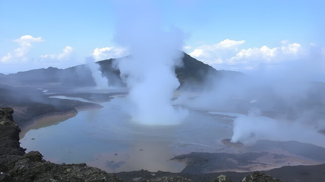 Pozzuoli, Naples, Italy - June 04 2019: fumaroles of the solfatara of Pozzuoli, volcanic phenomena in the Campi Flegrei