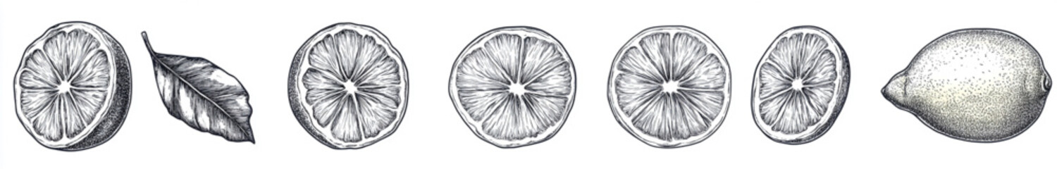 Obraz premium Simple Ink Drawing of an Orange with Leaf 