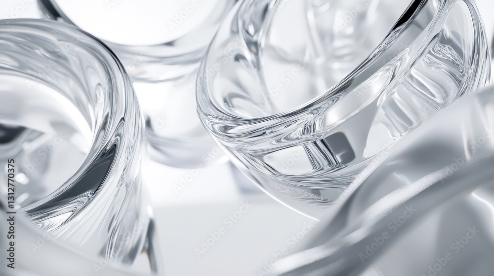 Poster a captivating 3d animation featuring rotating glass shapes against a light background, rendered in h