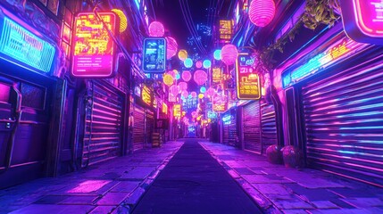 Neon Dreamscape: Cyberpunk Alleyway at Night