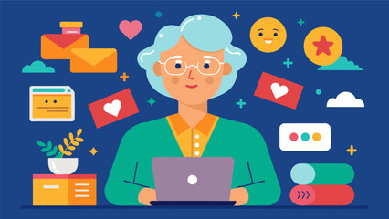 An energetic and vibrant senior showing off her skills in video editing which she learned in class to create a heartfelt video message for her family members.. Vector illustration