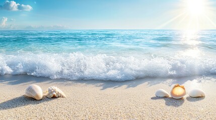 Seashells on the Sunny Beach: Tranquil Ocean Wave