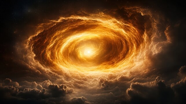 Fiery Celestial Vortex: A cosmic swirl of incandescent energy and swirling clouds