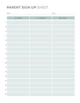 Sign up Sheet with event and date Portrait Letter size