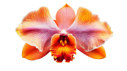 Vibrant cattleya orchid blossoming with transparent background
