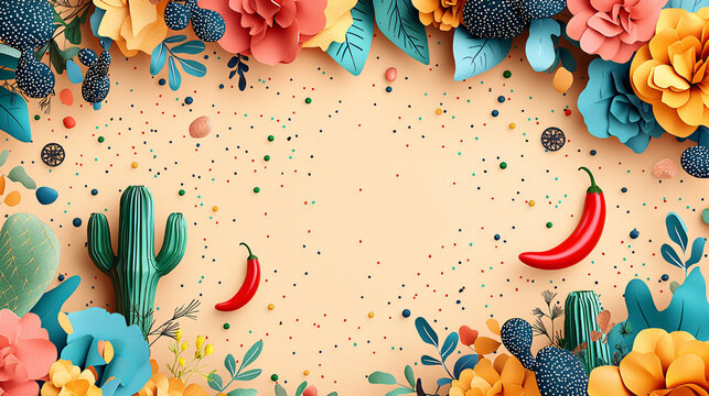 Traditional Mexican Festival Banner in Red, Green, and Yellow, Cinco de Mayo themed