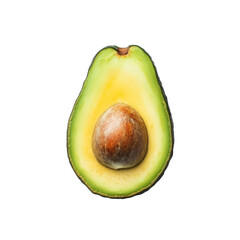Half avocado cut open on a clean transparent background showcasing its creamy texture and central seed, half avocado on transparent background