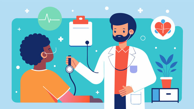 As the doctor performed a routine physical exam they stressed the importance of early detection in preventing serious illnesses highlighting the benefits of regular screenings and. Vector illustration