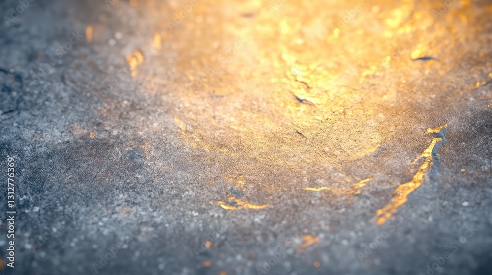 Poster golden light reflects on a textured surface, creating an abstract pattern with warm hues and intrigu
