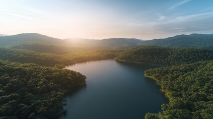 Naklejka premium Majestic Mountain Lake with Lush Greenery
