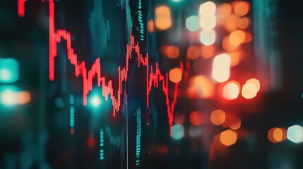 A financial graph depicting stock market chart lines on a technology-themed abstract background, illustrating a financial crisis or meltdown.