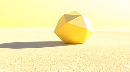 Golden Geometric Shape on Sandy Terrain Minimalist 3D Render