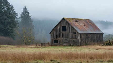 Fototapeta premium Rustic Abandoned Barn in Oregon: Vintage Landscape Photography