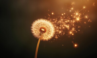 Dandelion with sparkles in twilight