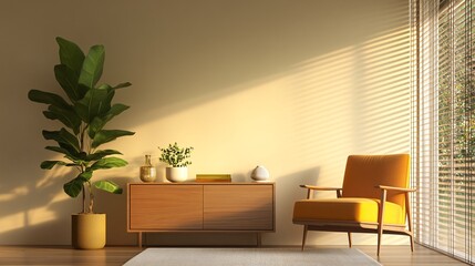 Cozy Living Room Corner with Indoor Plant and Sunlit Minimalist Decor