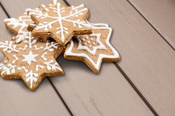 Gingerbread tasty holiday cookies on desk