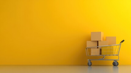 Fototapeta premium Online Shopping: Cart Full of Packages