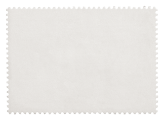 Blank postage stamp with empty paper design space on transparent background