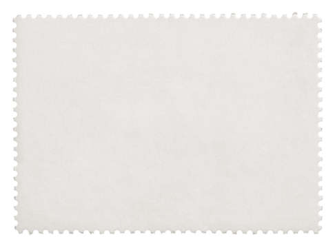Blank postage stamp with empty paper design space on transparent background