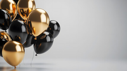 Elegant Black and Gold Balloons on White Background - Celebration and Party Decoration