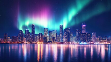 Fototapeta premium Aurora Borealis over Toronto Cityscape at Night
