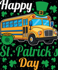 Happy St. Patrick's Day School Bus Shamrocks Driver Parades T-Shirt design
