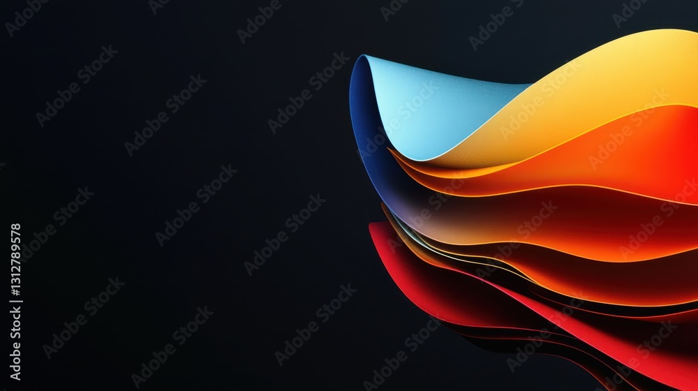 Poster An abstract colorful shape stands out against a minimalist background, rendered in three dimensions.