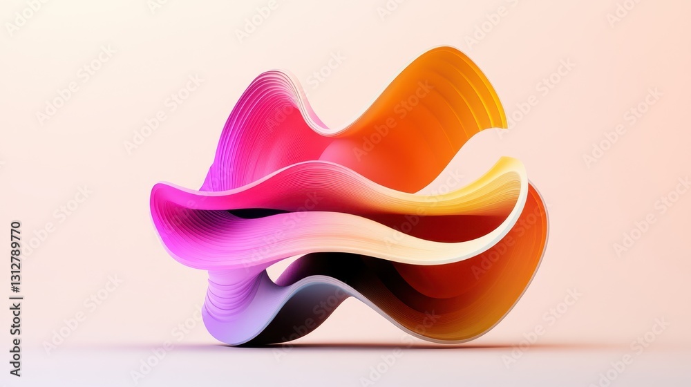 Poster An abstract colorful shape stands out against a minimalist background, rendered in three dimensions.