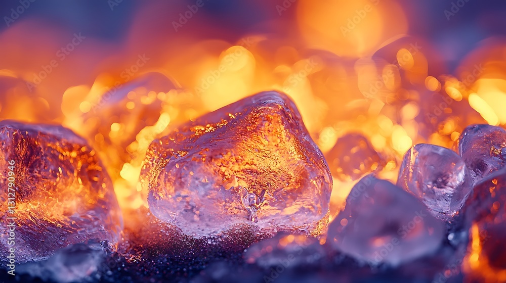 Poster fiery ice cubes glowing abstract background texture