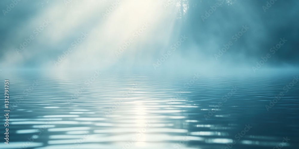 Aufkleber gentle ripples disturb the tranquil surface of a lake as sunlight filters through a thick fog, creat