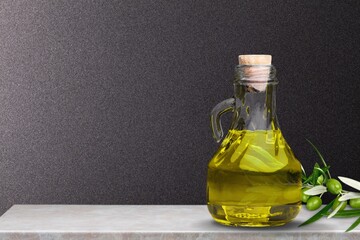 olive oil with green sprig for heart health