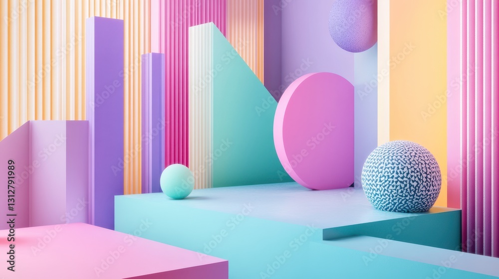 Poster An abstract geometric composition featuring 3D-rendered blocks set against a black background.