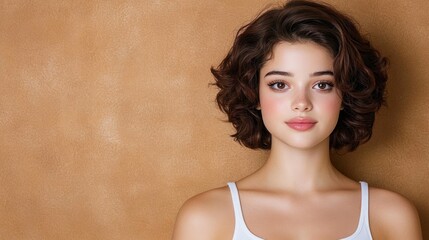 Obraz premium Portrait of a Young Woman with Short Curly Hair