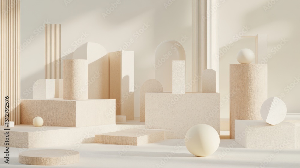 Aufkleber an abstract geometric composition featuring 3d-rendered blocks set against a black background.