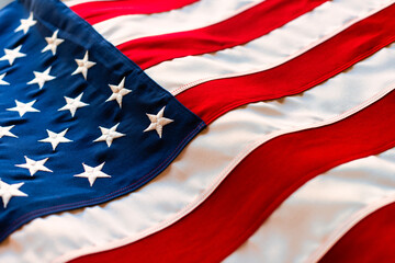 Close up studio shot of American Flag with moody light