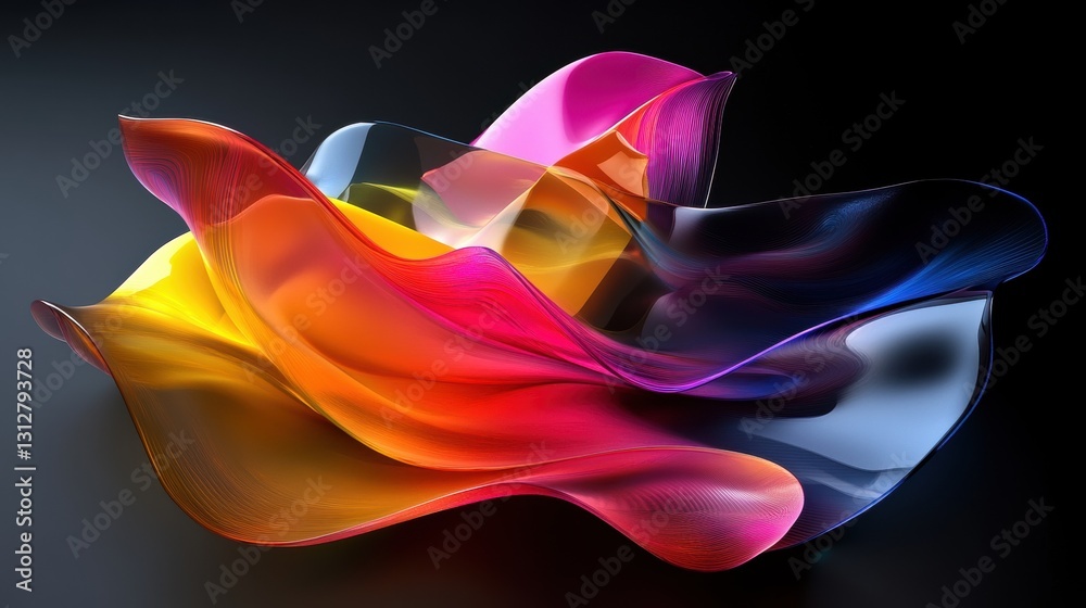 Poster an abstract glass shape featuring a colorful refraction effect, rendered in 3d.