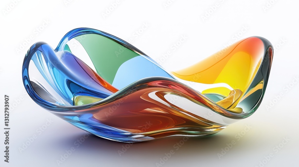 Poster an abstract glass shape featuring a colorful refraction effect, rendered in 3d.