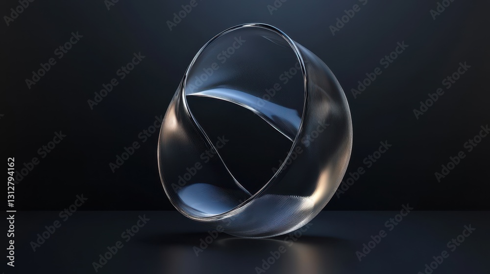 Poster an abstract glass shape rendered against a dark background, creating a striking contrast.