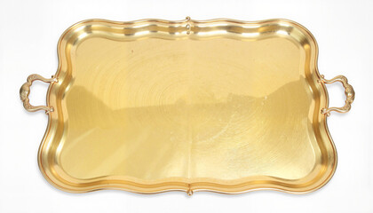 Elegant brass serving tray on white background, stylish decor accent
