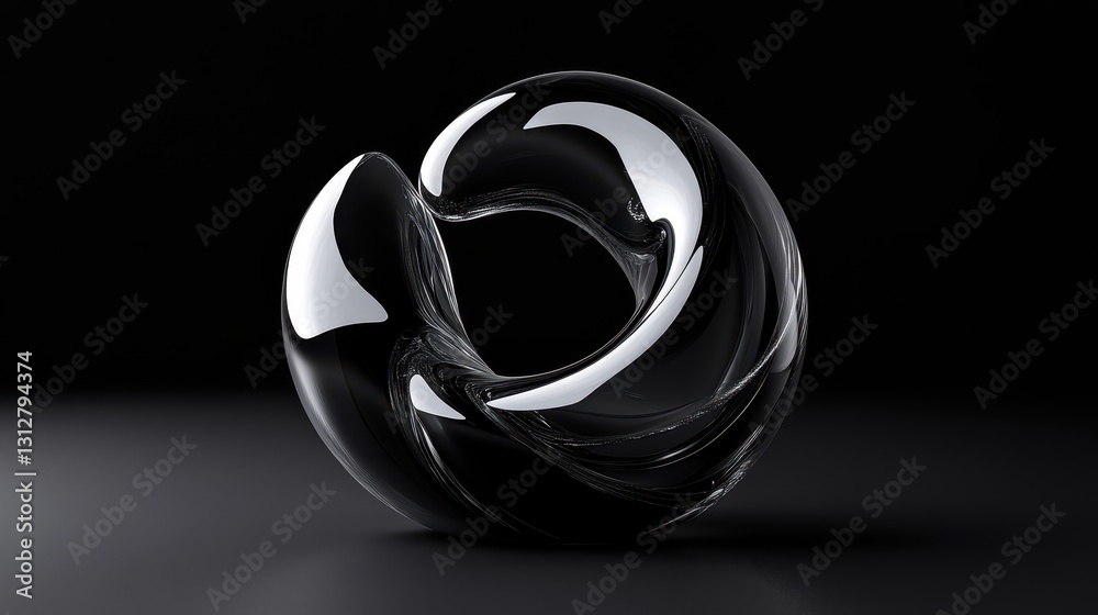 Poster an abstract glass shape rendered against a dark background, creating a striking contrast.