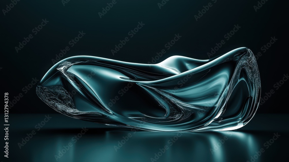 Poster an abstract glass shape rendered against a dark background, creating a striking contrast.