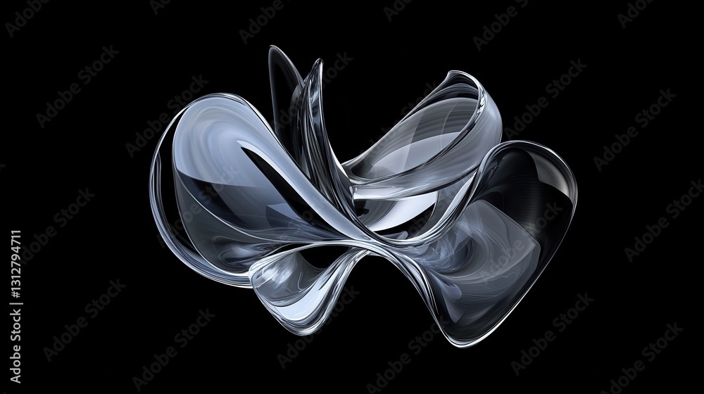 Poster an abstract glass shape rendered against a dark background, creating a striking contrast.