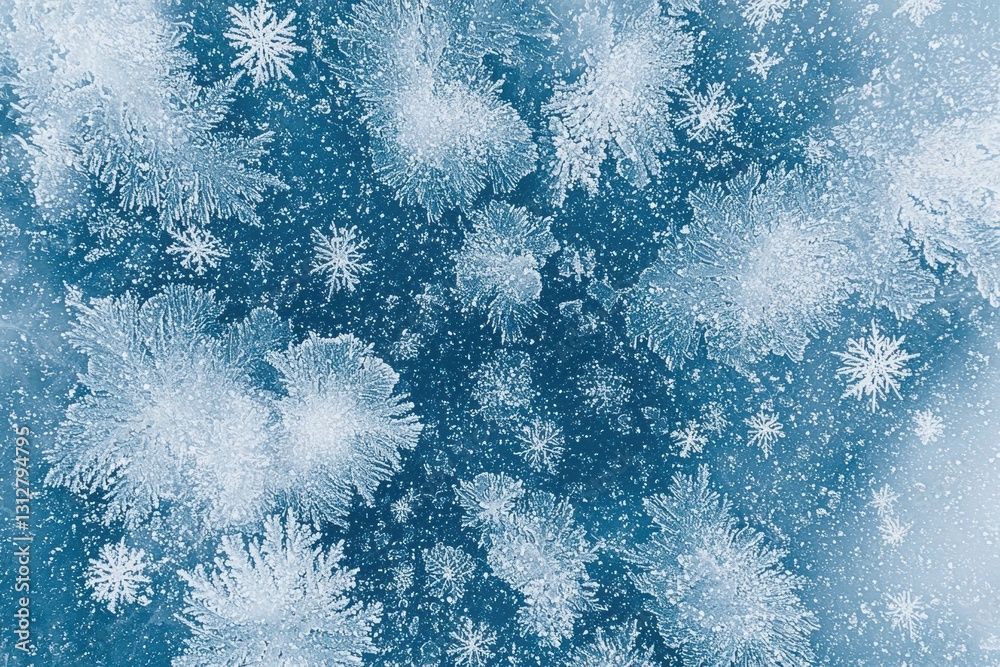 Poster intricate frost patterns and snowflakes create a stunning winter scene on the surface of a frozen la