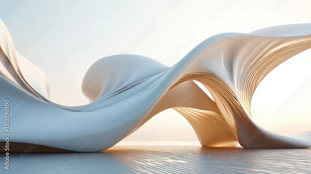 Poster An abstract shape in a 3D render features a unique, artistic form against a neutral backdrop.