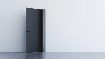 A black open door isolated on a white background.