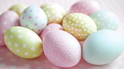 Fototapeta premium Pastel Polka Dot Easter Eggs Close Up Photography