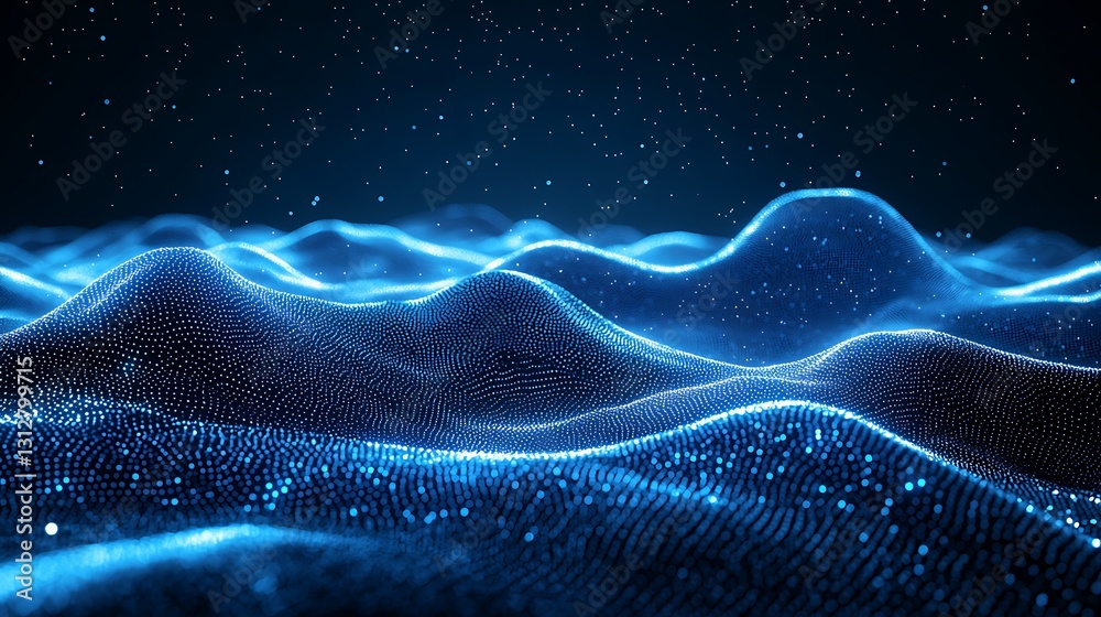 Poster glowing blue particle landscape digital art abstract background texture